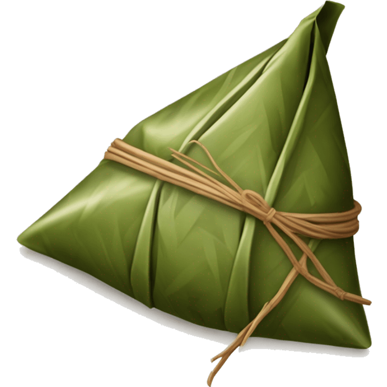 A traditional Chinese zongzi, a wrapped glutinous rice dumpling, in a triangular shape. The zongzi is wrapped with brown bamboo leaves and tied with a string. emoji