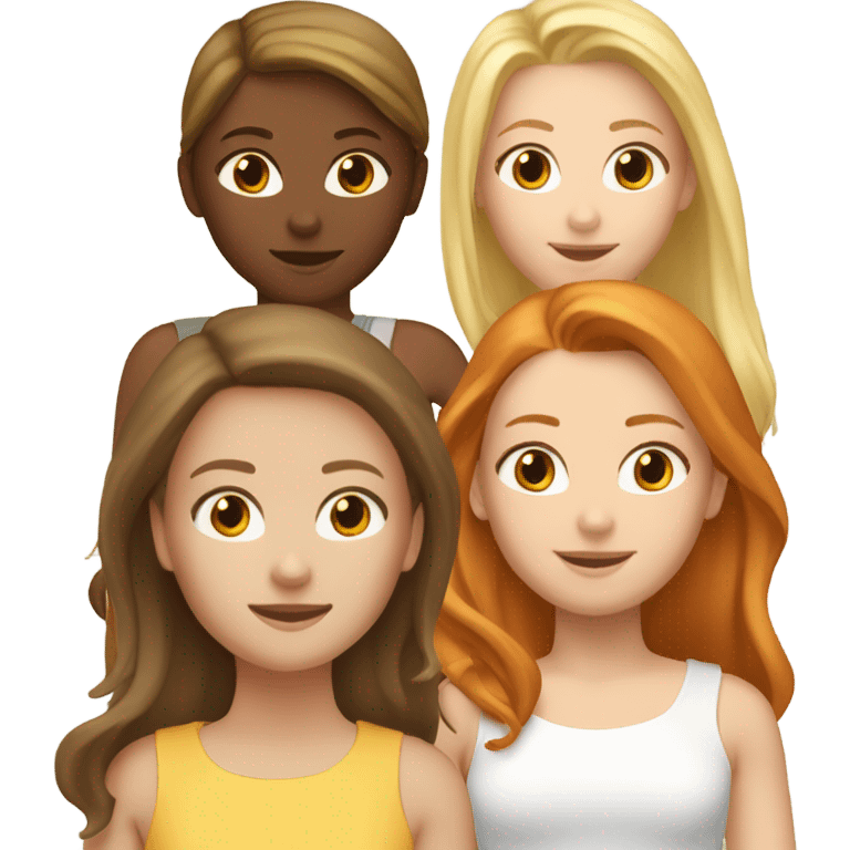 6 girls, 1 brunette, 3 long hair blondes, 1 redhead and 1 short hair blonde all Caucasian  emoji