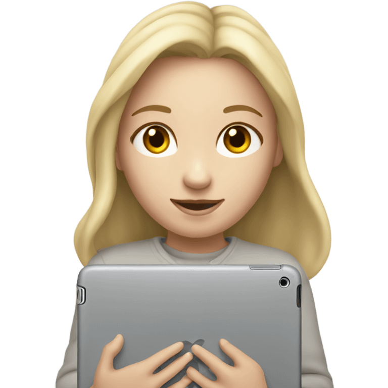 Apple grey ipad in girls hands (blond Girl whole height) emoji