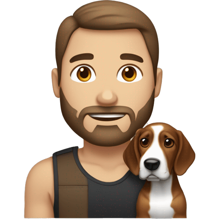 White male with dark brown hair and reddish brown beard with Bassett hound female puppy  emoji