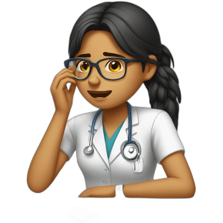 indian girl with glasses crying over medical exam emoji