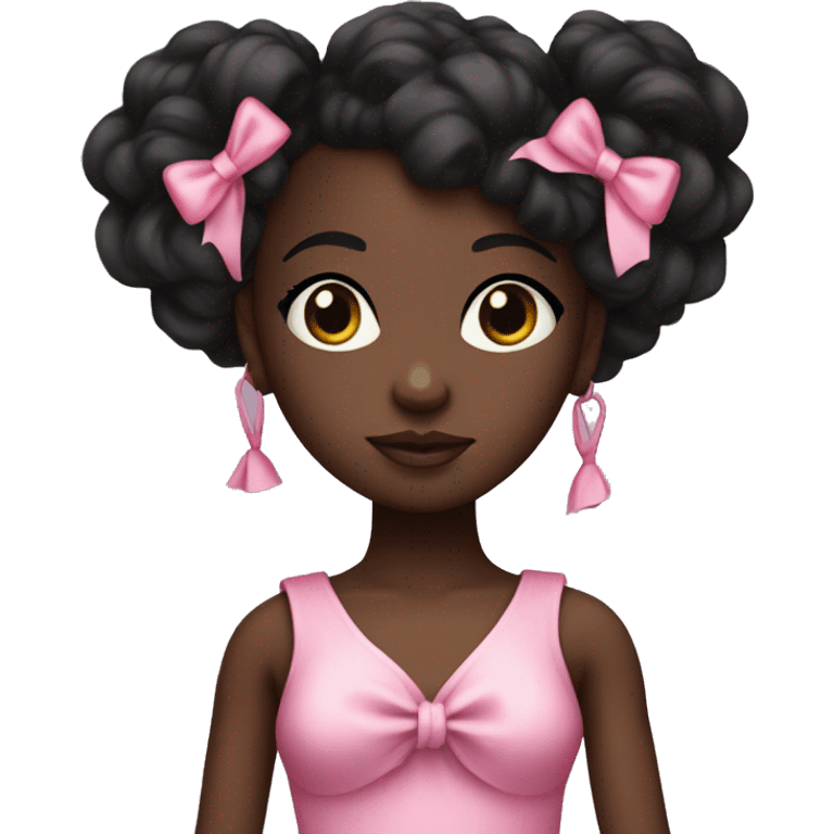 darkskin doll with pink bows and a cropped bandu top  emoji