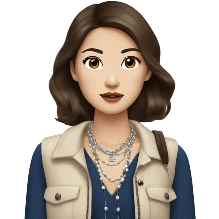 Realistic brown hair blue eyes Chanel Asian Girl with Birkin bag and Chanel necklace emoji