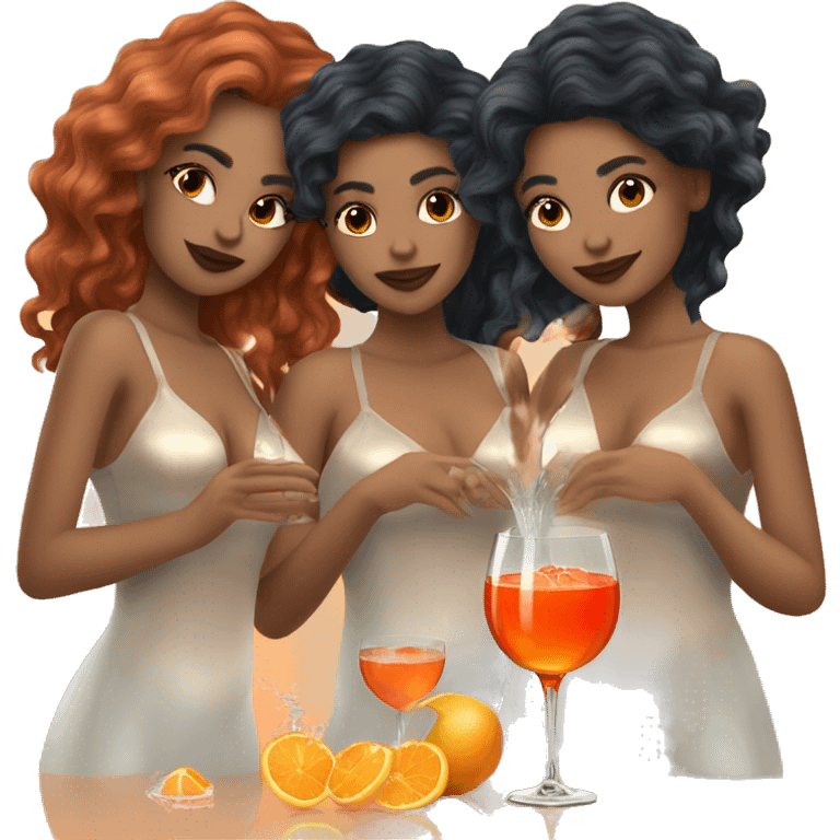 Three beautiful mermaids light skin drinking aperol emoji