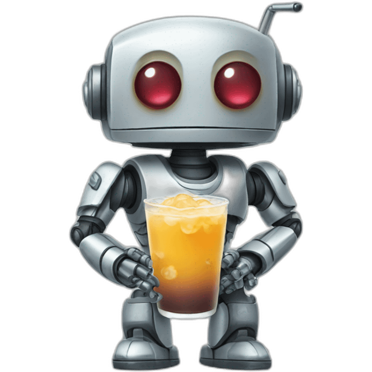 cartoon robot drinking boba emoji