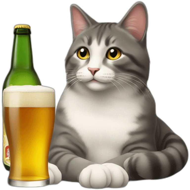 le chat Cheshires assis buvant une bière emoji