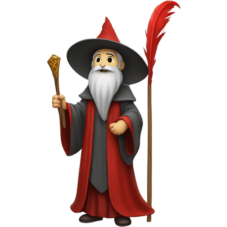 wizard holding a red feather emoji