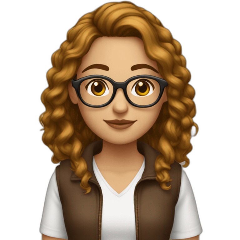 joven mujer blanco cabello marron y lentes emoji