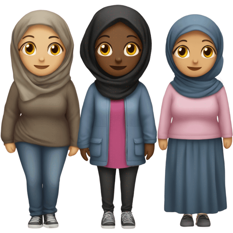 2 fat friends, one with hijab black girl, other with cruls girl  emoji