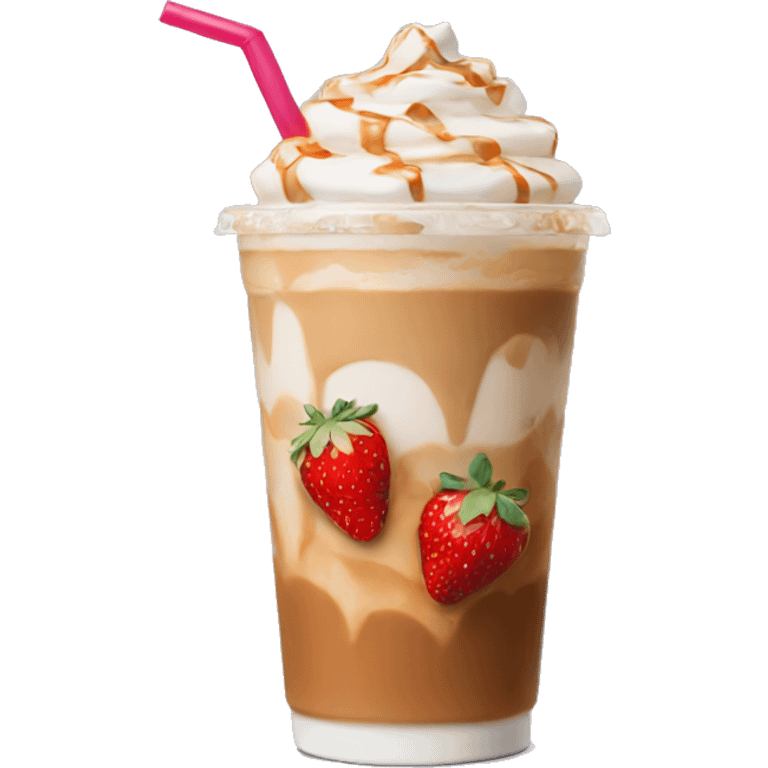 Iced caramel latte with strawberry on top emoji