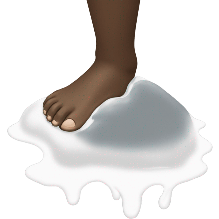 Dark skin feet steeping in white puddle emoji