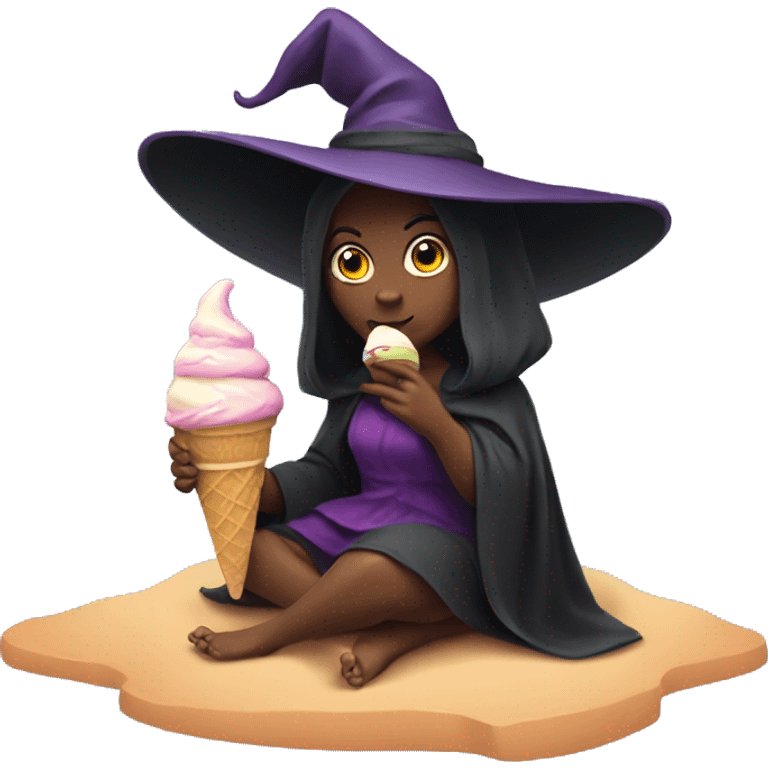 witch eating ice cream in desert emoji