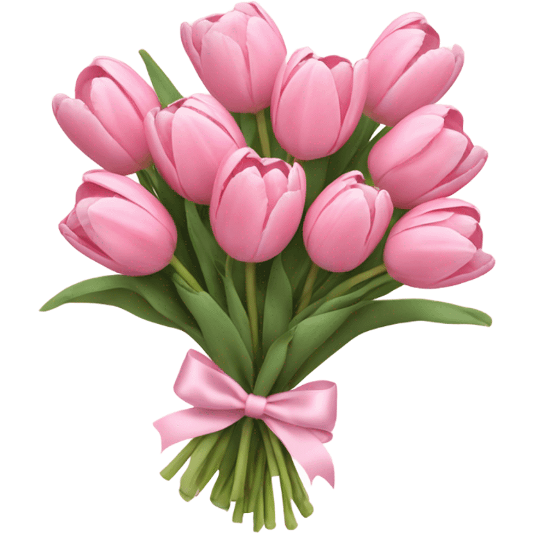 Pastel pink tulip bouquet with bow and heart emoji