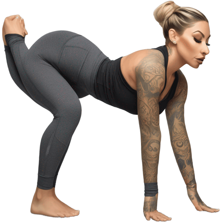 Karma RX squatting in yoga pants emoji