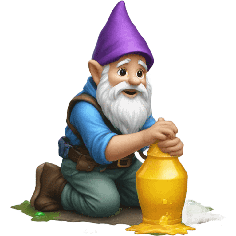 gnome pouring liquid on the ground as tribute to his homies emoji