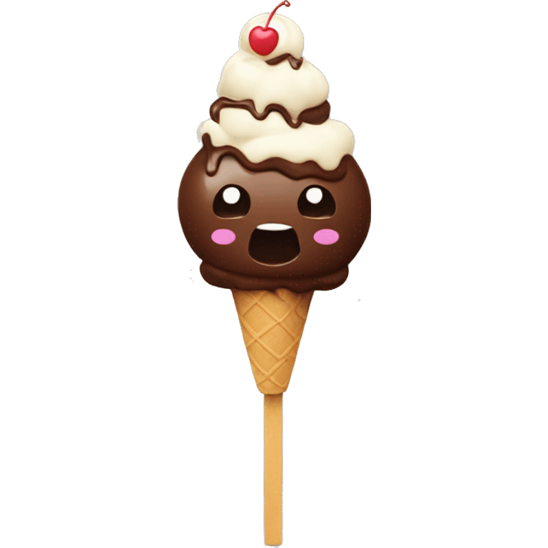 ice cream on a stick with chocolate flat shape, with a smile  emoji