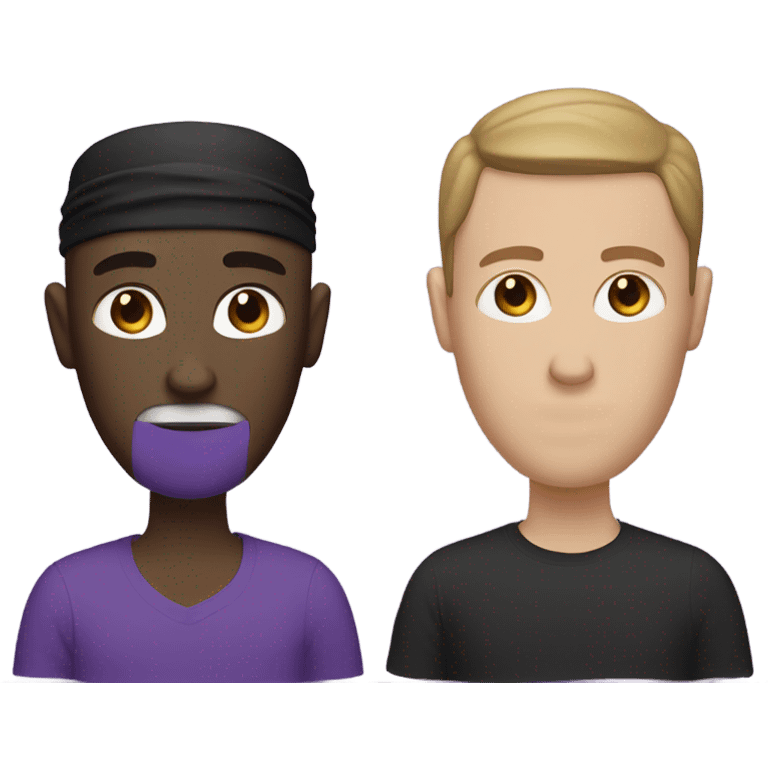 a white guy in a black head and mouth covering with a purple shirt  emoji