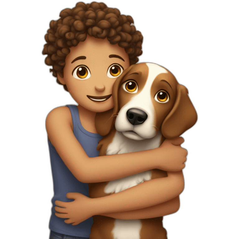 boy and girl hugs a curly dog emoji