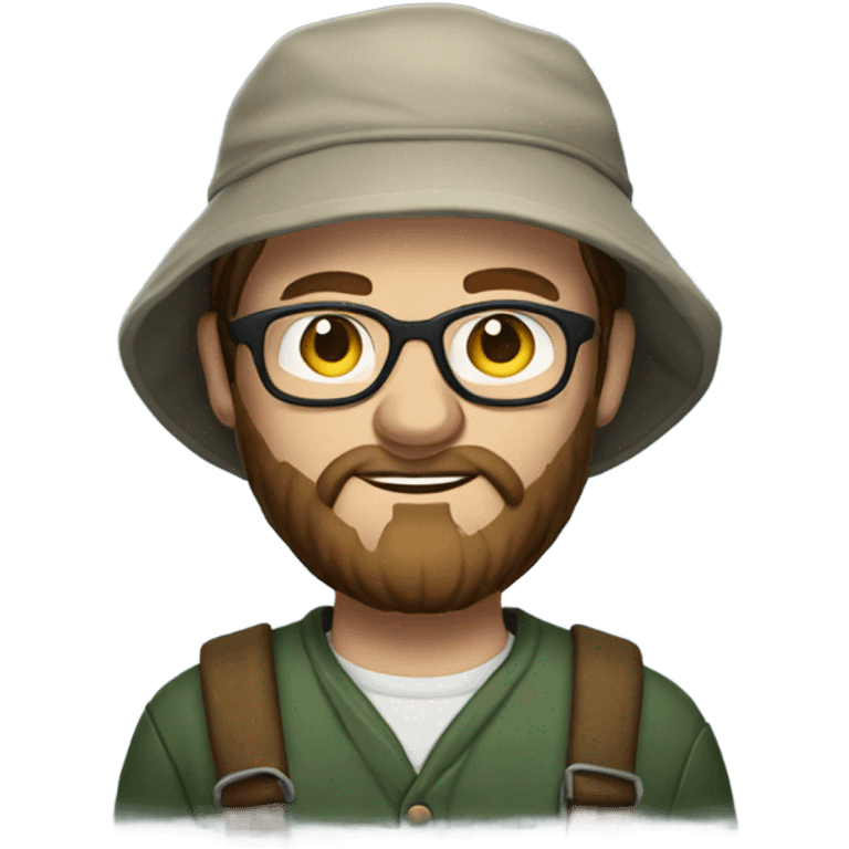 Caucasian fisherman with brown hair and beard wearing glasses emoji