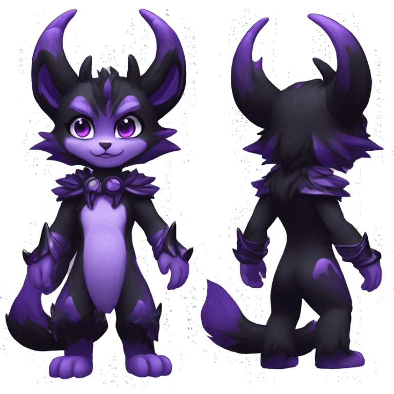 Anthro-Edgy-Black-Purple-Contrast-Colors-Fantasy-Fur-Sona-Chibi-Shiny-Fakémon-Hybrid with horns full body emoji