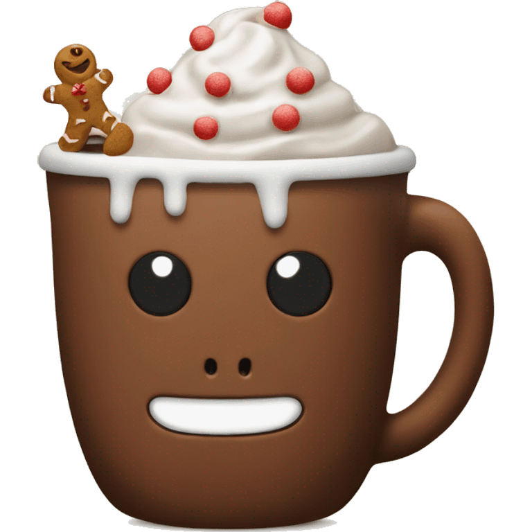 Holiday cocoa with a gingerbread man in the cup emoji