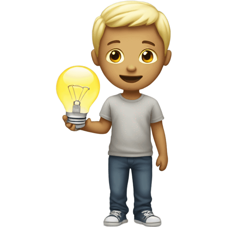 White kid holding lightbulb emoji