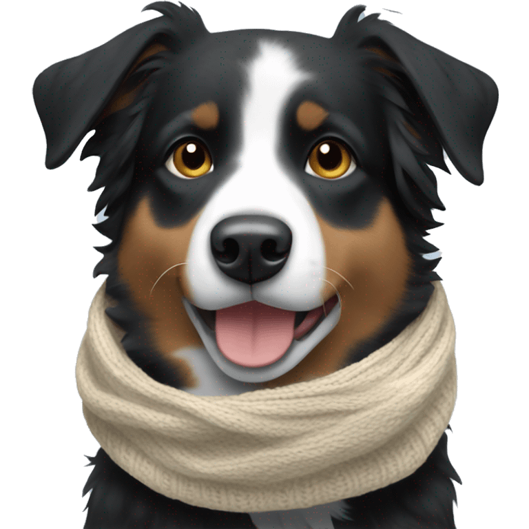 Small black australian shepherd dog wearing a knit scarf emoji