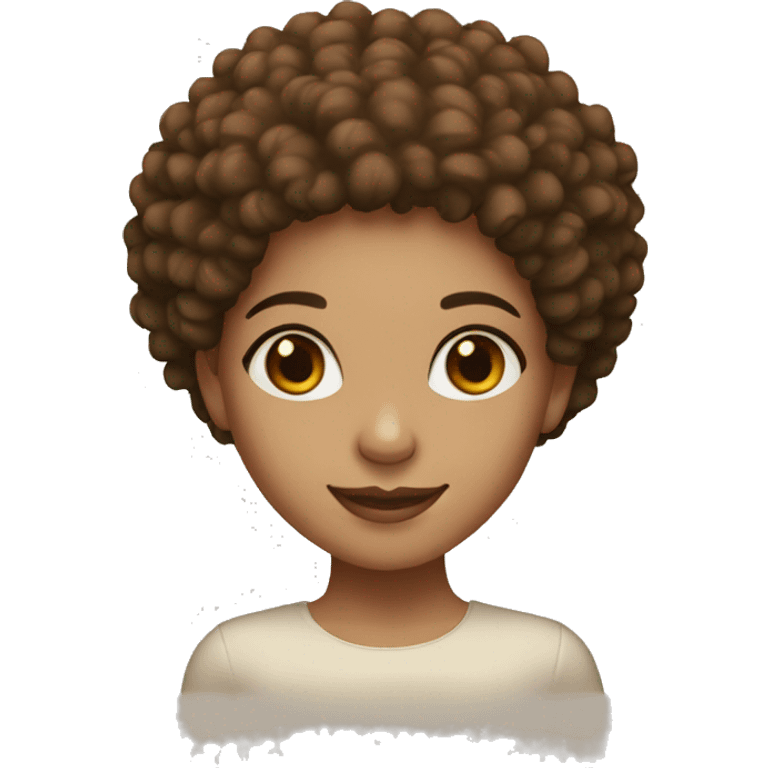 a light skin girl with brown eye, afro hair. smiling  emoji