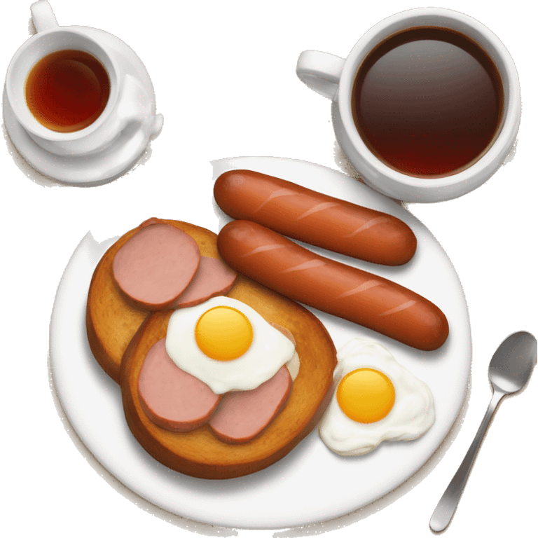 breakfast with sausage and cup of tea ¨ emoji