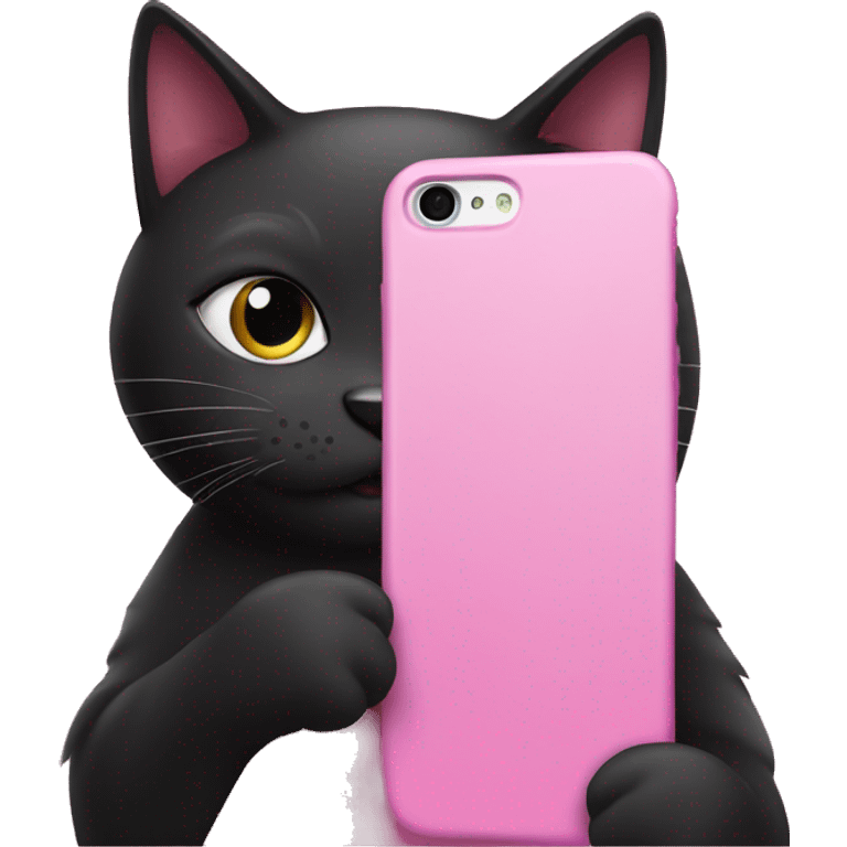 black cat texting on pink iphone emoji