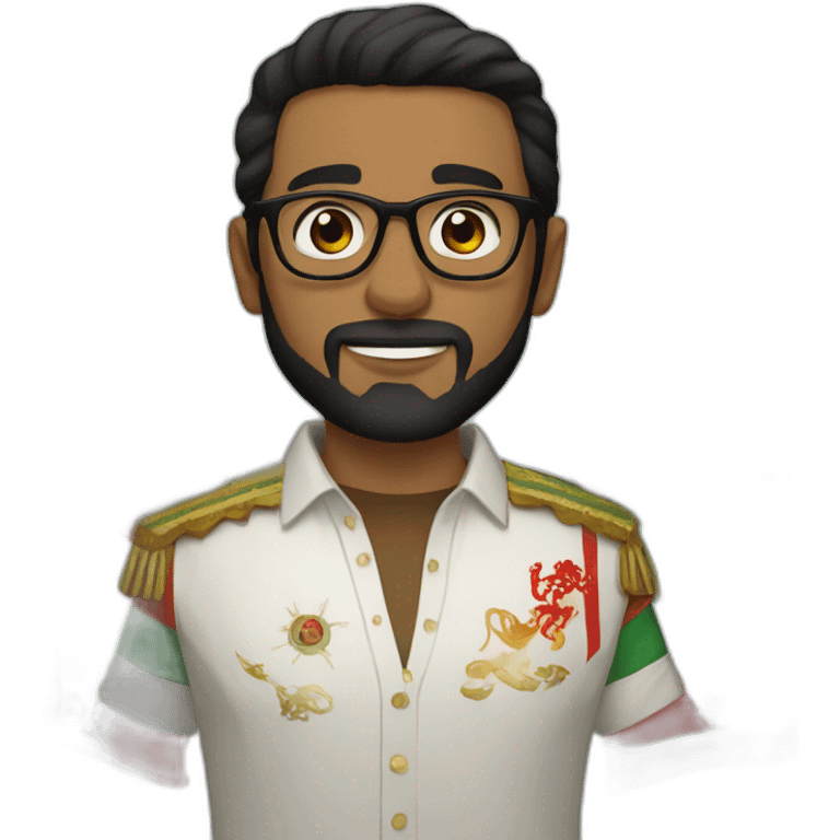 Short black hair and beard, dark brown eyes white man with glasses holding Moroccan flag emoji