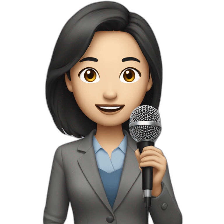 asian woman news reporter with microphone emoji