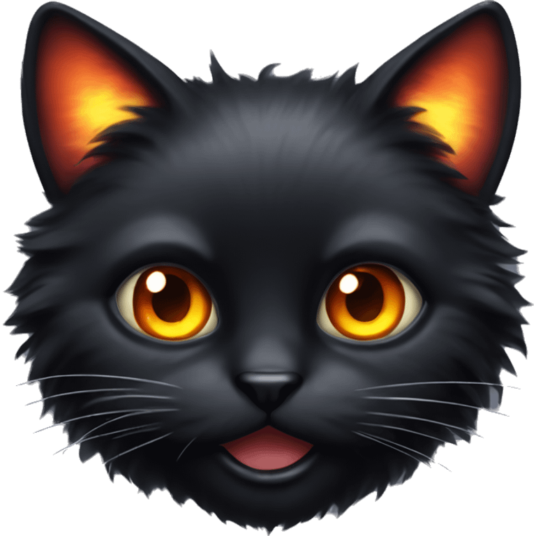 Fluffy black cat with fiery eyes emoji