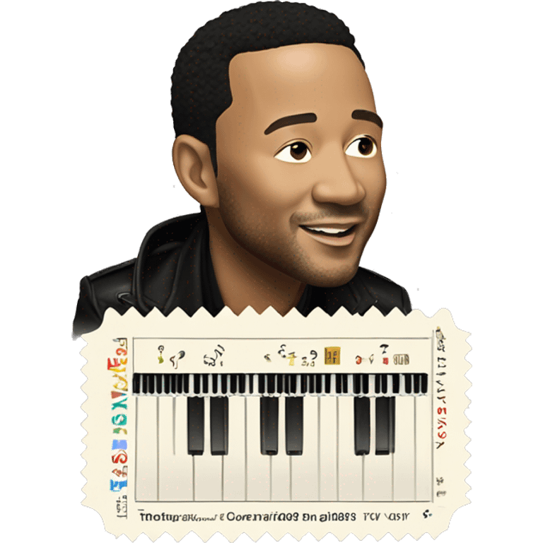 john legend sitting at the piano with 2 concert tickets emoji