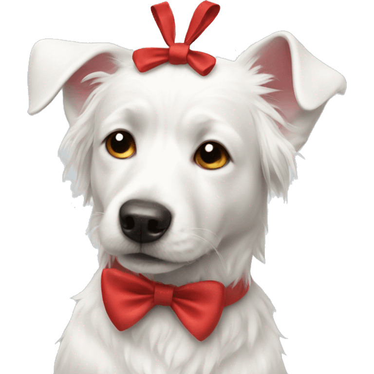 White dog with red bow emoji