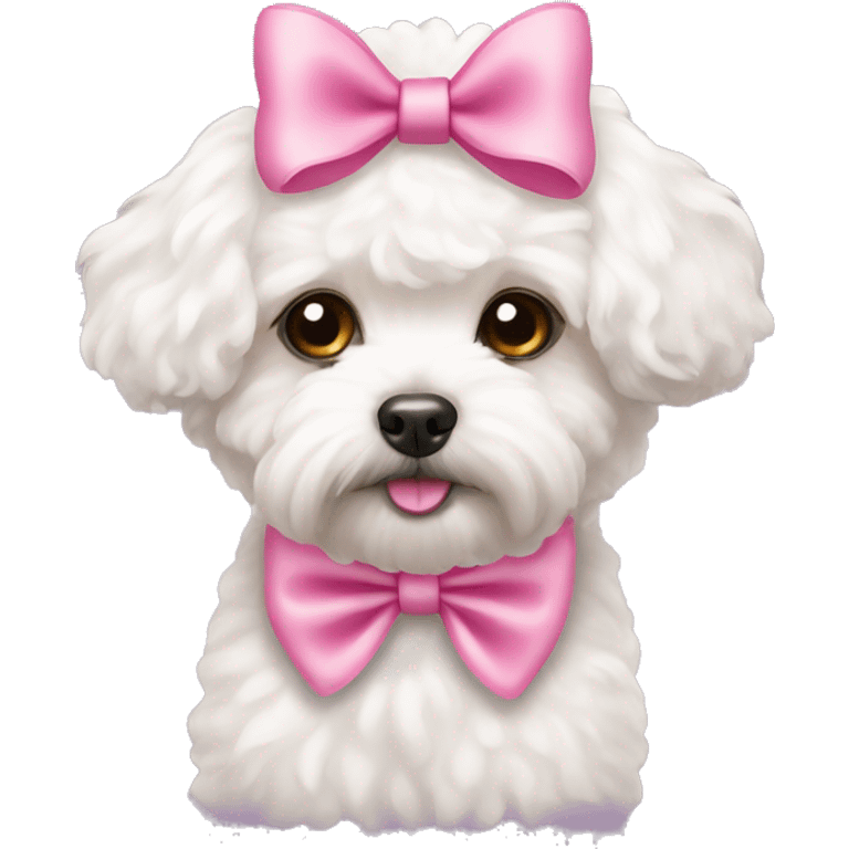 white maltipoo with pink bows on the head emoji