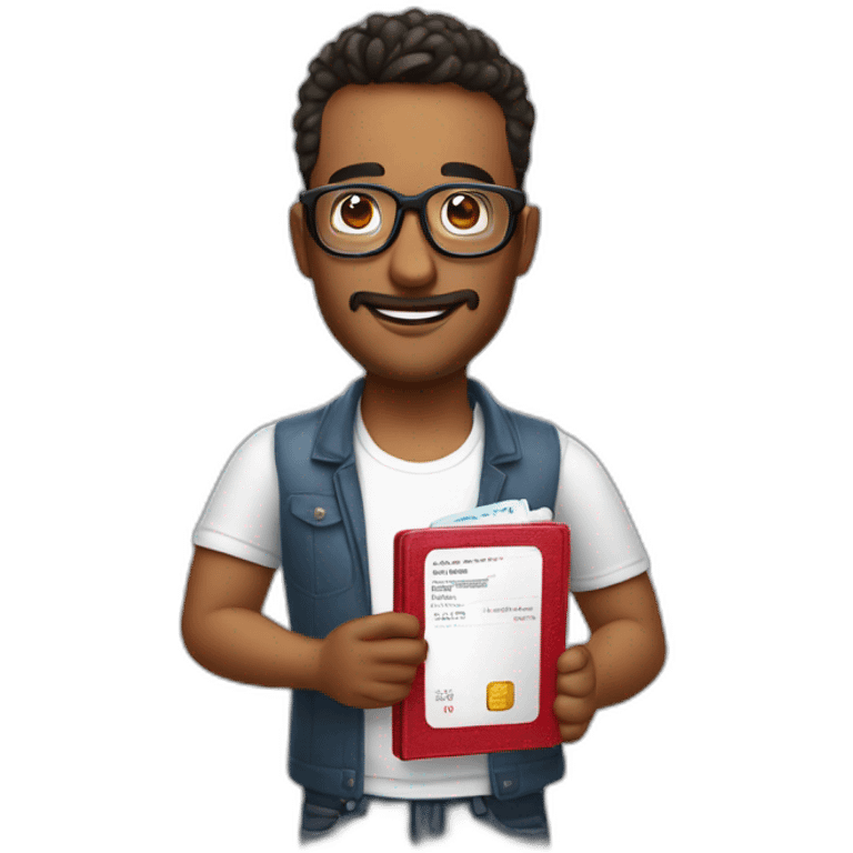 cool tech CEO holding red Turkish passport wearing glasses. Shirt says ONLOOP emoji