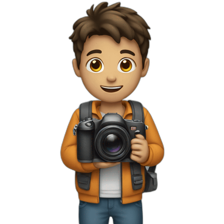 A boy holding a camera emoji