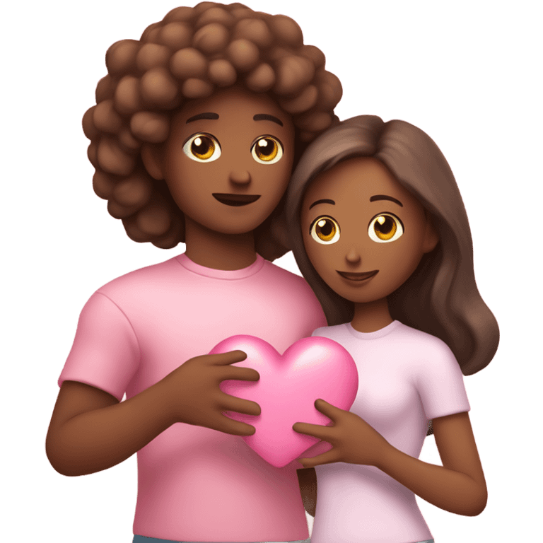 Lovers with heart pink pastel in hands emoji