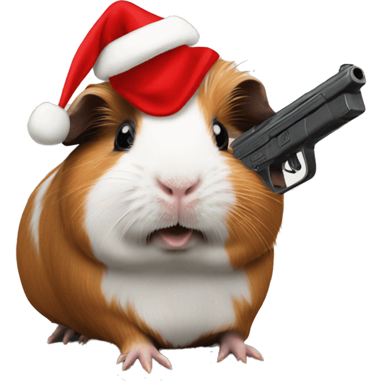 guinea pig with a gun wearing christmas hat emoji