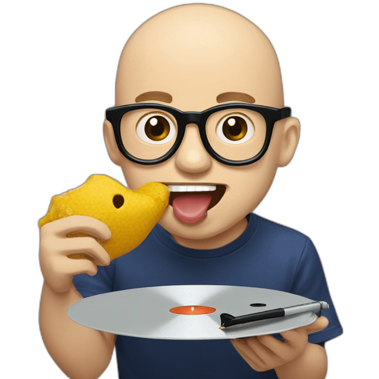 Anthony fantano chomping on a vinyl emoji