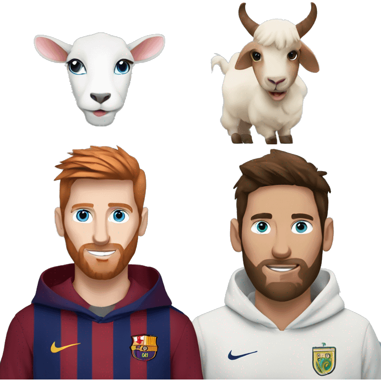 messi with a goat, blue eyes, puma hoodie, redish hair and beard emoji