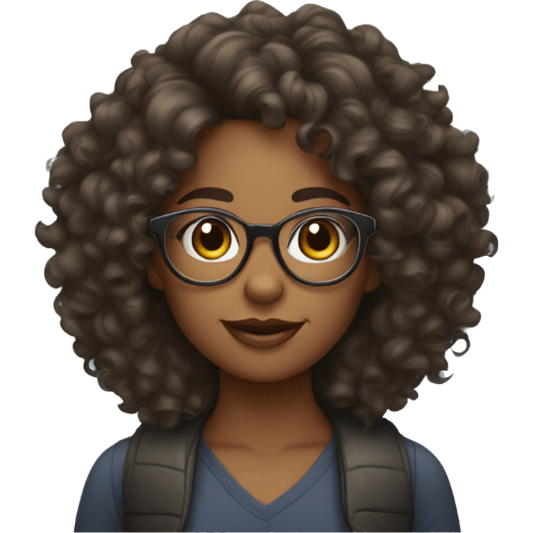 curly girl hair wearing clear frame glasses and dark skinned emoji