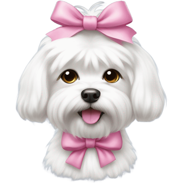 White fluffy Maltese dog with a pink bow  emoji