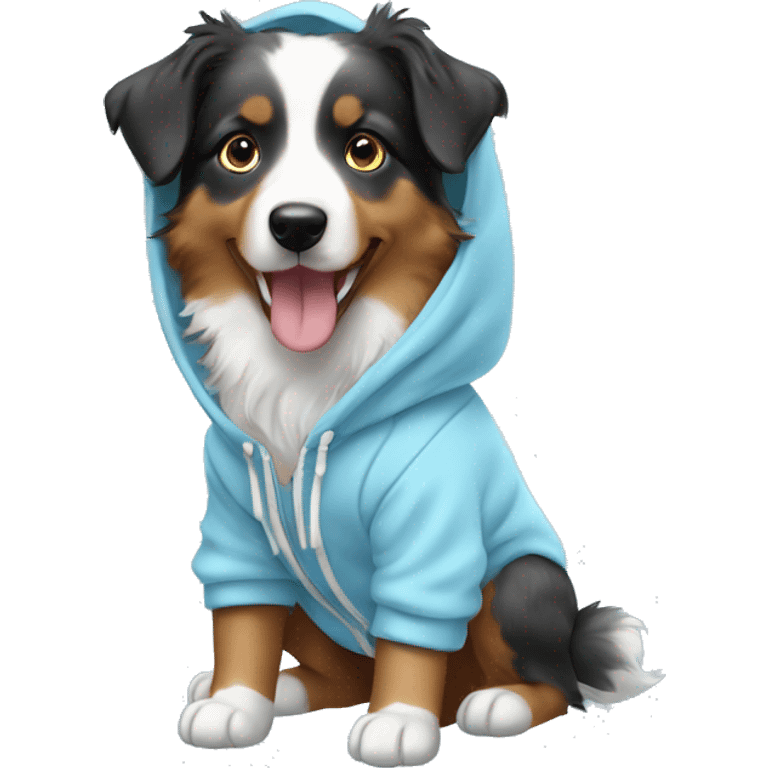 Australian shepherd in a baby blue hoodie emoji