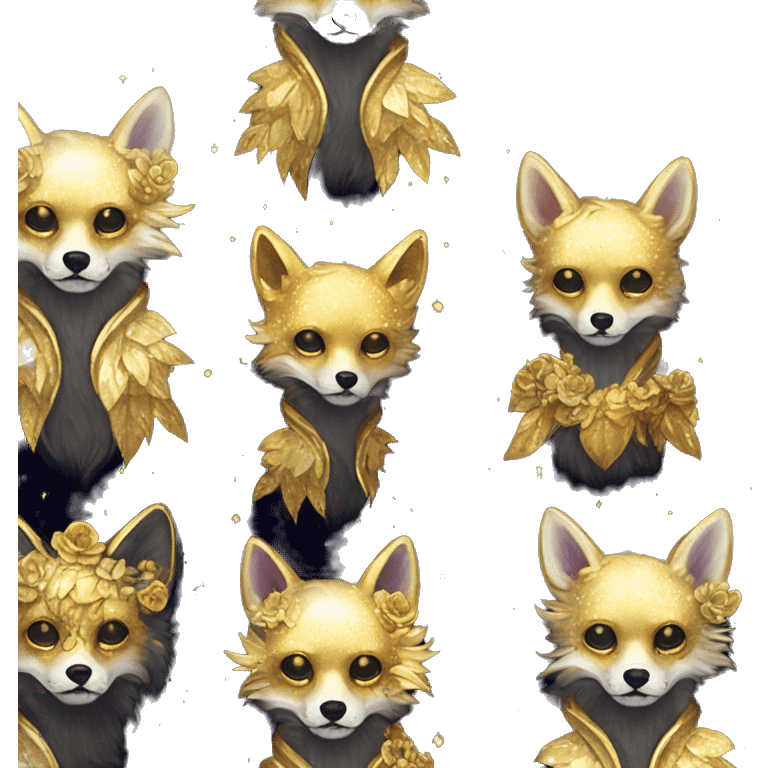 Black iridescent fluffy dog fox head zombie skeleton gold mechanical nebula galaxy stars flowers fairy lights vintage emoji