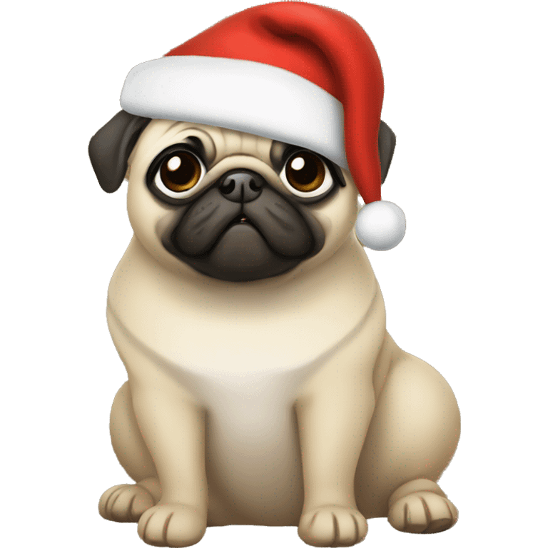 pug wearing a santa hat emoji