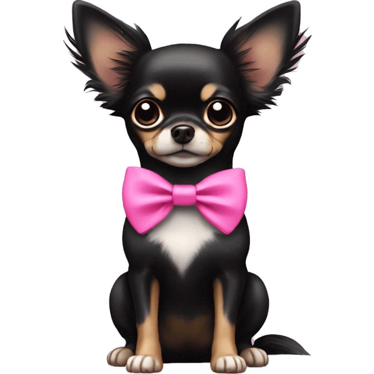 Black long hair chihuahua with a pink bow emoji