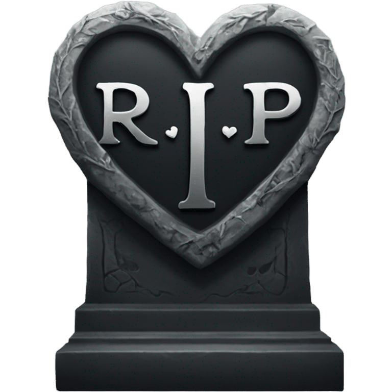 a black grave with the letters RIP on a silver heart emoji