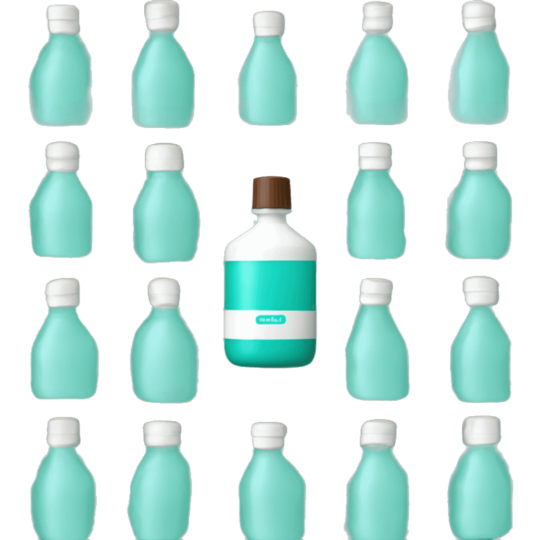 Turquoise Mouthwash bottle with white stickers and brown tap  emoji